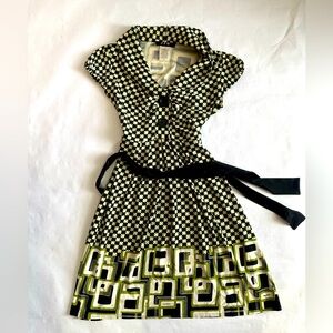 J.F.Crew Chic Black and Green Geometric Dress